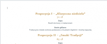 MENU NIEDZIELNE